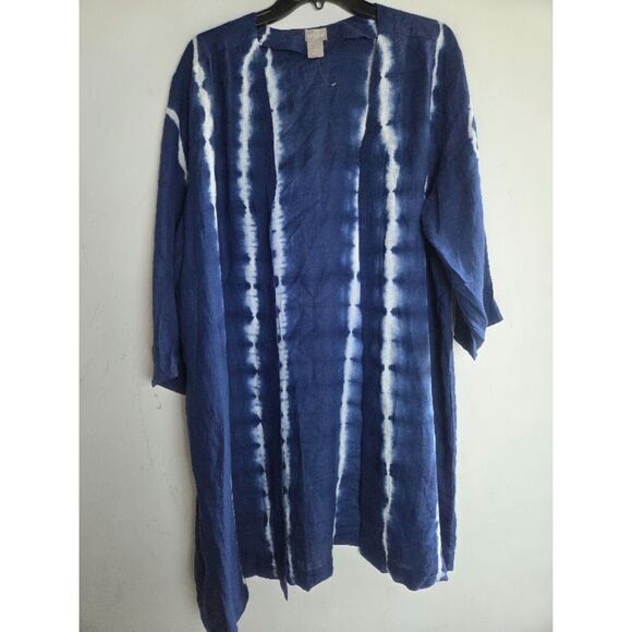 Chico's Indigo Blue & White Tie Dye 100% Linen Open Cardigan/Kimono size 3P/18P - Picture 5 of 9